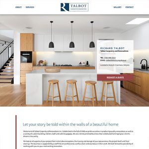 Screenshot of the HomePage of the R Talbot Carpentry & Renovations WordPress website, designed by Justine Pitcher