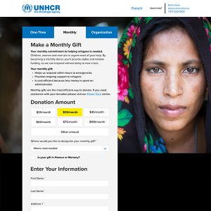 Screenshot of the UNHCR Luminate Online Donation form, designed by Justine Pitcher