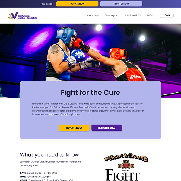 Screenshot of the Ottawa Cancer Foundation website designed by Justine Pitcher